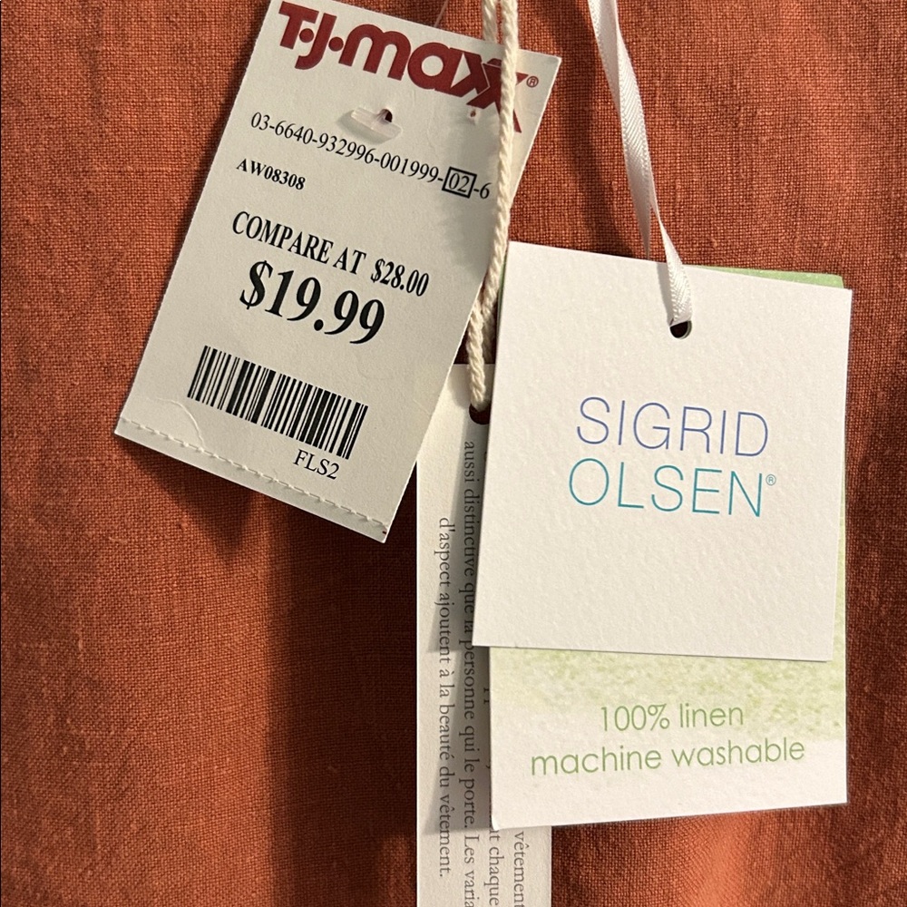 Sigrid Olsen Terracotta 100% Linen Top - Picture 3 of 4